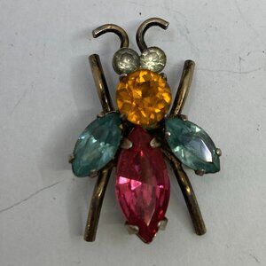 Vtg 1940s CORO STERLING  glass bug fly insect brooch